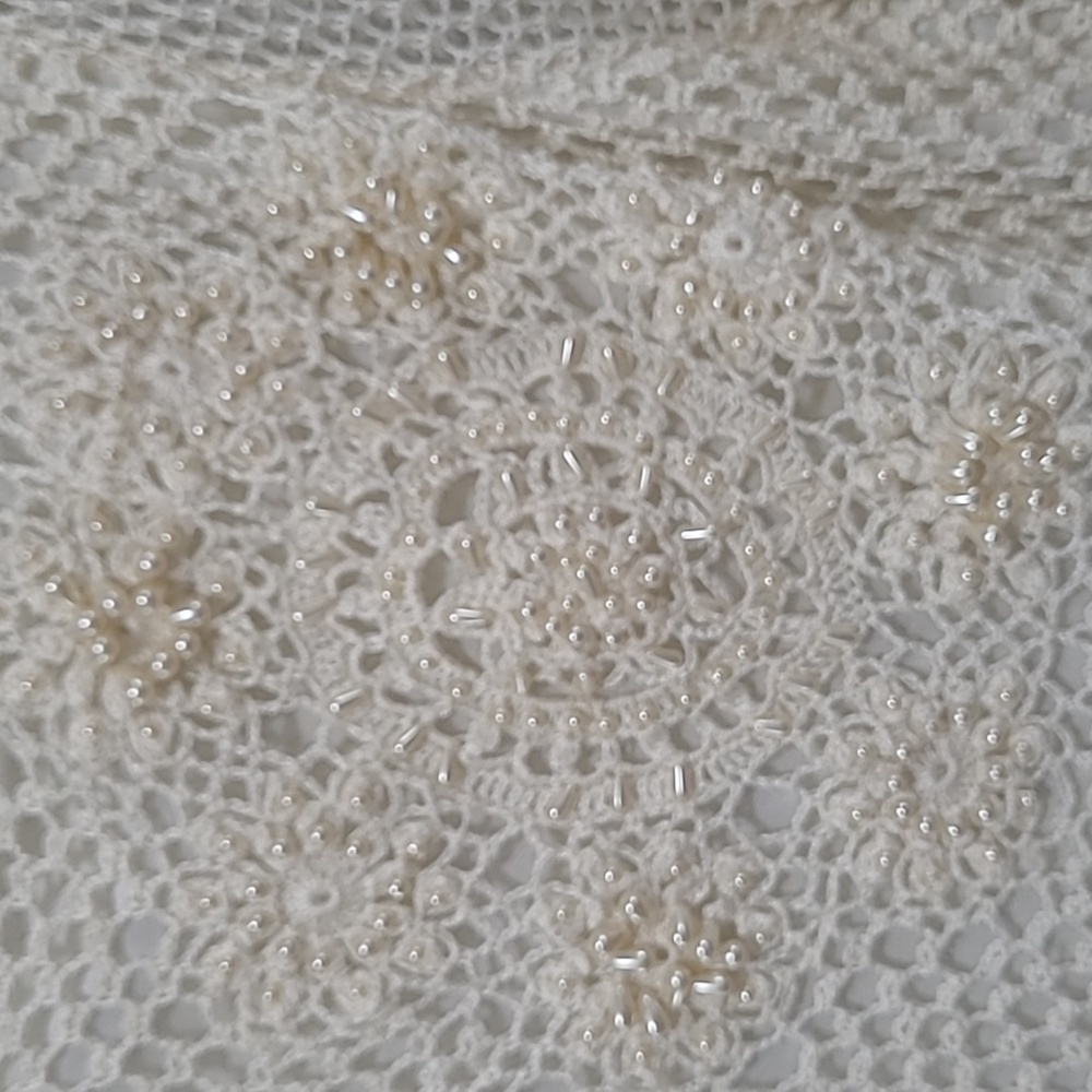 Seventh Avenue crochet pearl beaded top Romantic Y2K Boho Festival Fairy - Picture 3 of 11